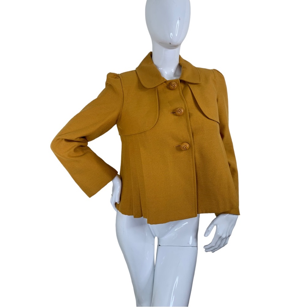 *****S0LD****Dialogue Anthro jacket coat mustard yellow cape pleated 70s rare S - Picture 12 of 16